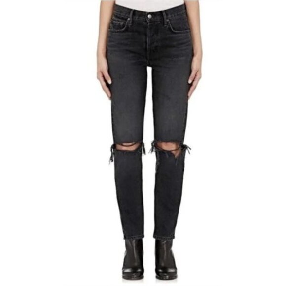 GRLFRND Karolina Black High Rise‎ Straight Ripped Jeans Wild Thing 25 $195 - Picture 2 of 13